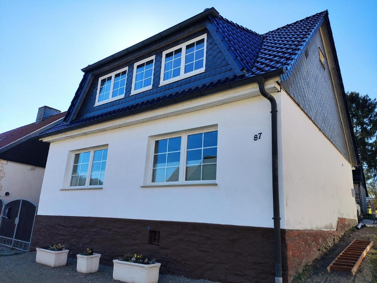 Ferienhaus Blaue Blume mit 11 kW Ladestation, Kamin, Terrasse, eingezäuntem Garten, WLAN, Netflix, Hunde willkommen! Güntersberge Exterior foto