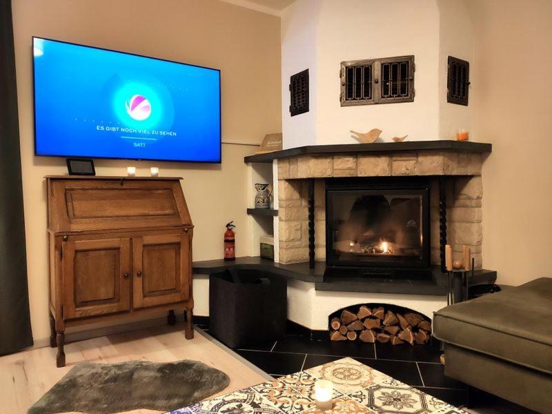 Ferienhaus Blaue Blume mit 11 kW Ladestation, Kamin, Terrasse, eingezäuntem Garten, WLAN, Netflix, Hunde willkommen! Güntersberge Exterior foto